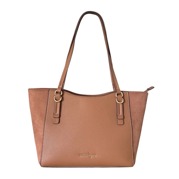 Nanette Lepore Handbag Purse Faux Leather Suede Mid Size Caramel Zip Top Bag EUC - Picture 1 of 12